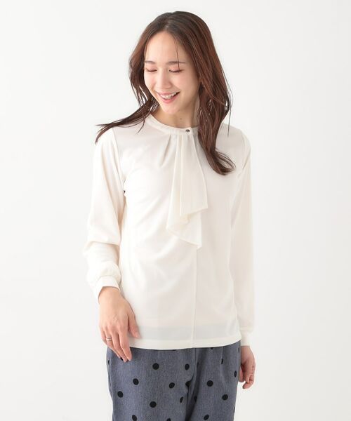 SHOO・LA・RUE / シューラルー カットソー | 【洗える/S-LL/洗濯後しわになりにくい】ブラウス見えボウタイ風トップス | 詳細1