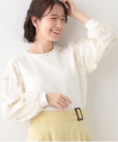 SHOO・LA・RUE / シューラルー カットソー | 大人上品 お袖チュール刺繍 切替トップス