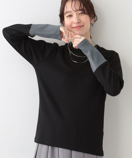 SHOO・LA・RUE/シューラルー 【S-LL】テレコ袖配色切り替えトップス ブラック(519) 04(LL) SHOO・LA・RUE/シューラルー 【S-LL】テレコ袖配色切り替えトップス ブラック(519) 04(LL)