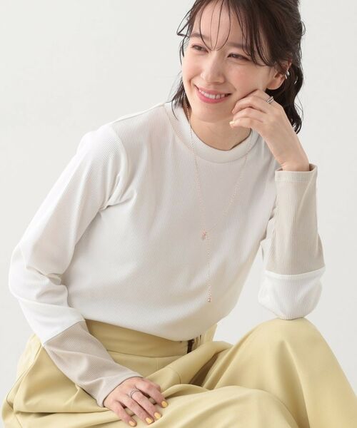 SHOO・LA・RUE/シューラルー 【S-LL】テレコ袖配色切り替えトップス ホワイト(502) 01(S) SHOO・LA・RUE/シューラルー 【S-LL】テレコ袖配色切り替えトップス ホワイト(502) 01(S)