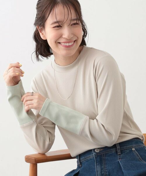 SHOO・LA・RUE/シューラルー 【S-LL】テレコ袖配色切り替えトップス ライトベージュ(551) 03(L) SHOO・LA・RUE/シューラルー 【S-LL】テレコ袖配色切り替えトップス ライトベージュ(551) 03(L)