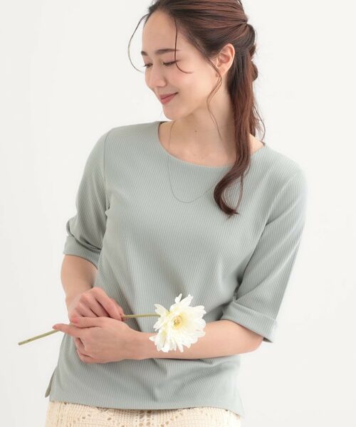 SHOO・LA・RUE/シューラルー 【S-LL】一枚でもインナーでも テレコ5分袖トップス ミントグリーン(021) 03(L) SHOO・LA・RUE/シューラルー 【S-LL】一枚でもインナーでも テレコ5分袖トップス ミントグリーン(021) 03(L)