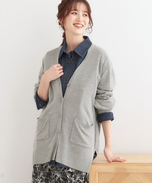 SHOO・LA・RUE/シューラルー 【UVケア/洗える】Vネックミドル丈カーディガン グレー(012) 03(L) SHOO・LA・RUE/シューラルー 【UVケア/洗える】Vネックミドル丈カーディガン グレー(012) 03(L)