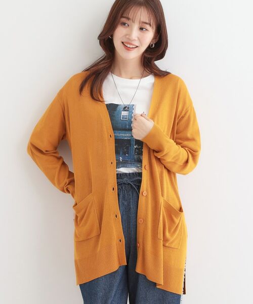 SHOO・LA・RUE/シューラルー 【UVケア/洗える】Vネックミドル丈カーディガン イエロー(032) 01(S) SHOO・LA・RUE/シューラルー 【UVケア/洗える】Vネックミドル丈カーディガン イエロー(032) 01(S)