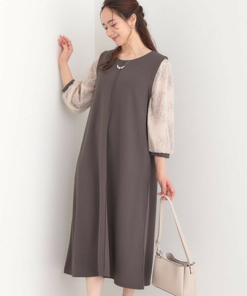 SHOO・LA・RUE/シューラルー 袖レース切り替えワンピース チャコールグレー(014) 02(M) SHOO・LA・RUE/シューラルー 袖レース切り替えワンピース チャコールグレー(014) 02(M)
