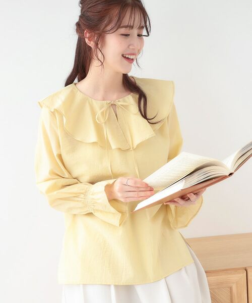 SHOO・LA・RUE/シューラルー 【洗える/S-LL】甘すぎない大人のフリルブラウス イエロー(031) 02(M) SHOO・LA・RUE/シューラルー 【洗える/S-LL】甘すぎない大人のフリルブラウス イエロー(031) 02(M)