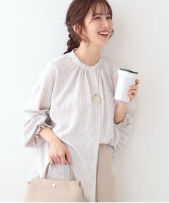 SHOO・LA・RUE / シューラルー シャツ・ブラウス | 【洗える/UV/吸水速乾/アンチピリング/S-LL】バンドカラーギャザーシャツ