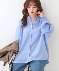 SHOO・LA・RUE / シューラルー シャツ・ブラウス | 【洗える/UV/吸水速乾/アンチピリング/S-LL】バンドカラーギャザーシャツ
