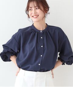 SHOO・LA・RUE / シューラルー シャツ・ブラウス | 【洗える/UV/吸水速乾/アンチピリング/S-LL】バンドカラーギャザーシャツ