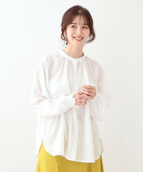 SHOO・LA・RUE / シューラルー シャツ・ブラウス | 【洗える/UV/吸水速乾/アンチピリング/S-LL】バンドカラーギャザーシャツ | 詳細1