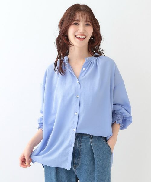 SHOO・LA・RUE / シューラルー シャツ・ブラウス | 【洗える/UV/吸水速乾/アンチピリング/S-LL】バンドカラーギャザーシャツ | 詳細13