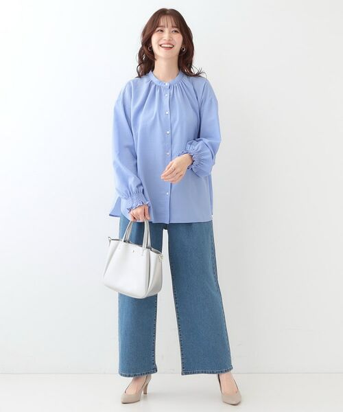 SHOO・LA・RUE / シューラルー シャツ・ブラウス | 【洗える/UV/吸水速乾/アンチピリング/S-LL】バンドカラーギャザーシャツ | 詳細15