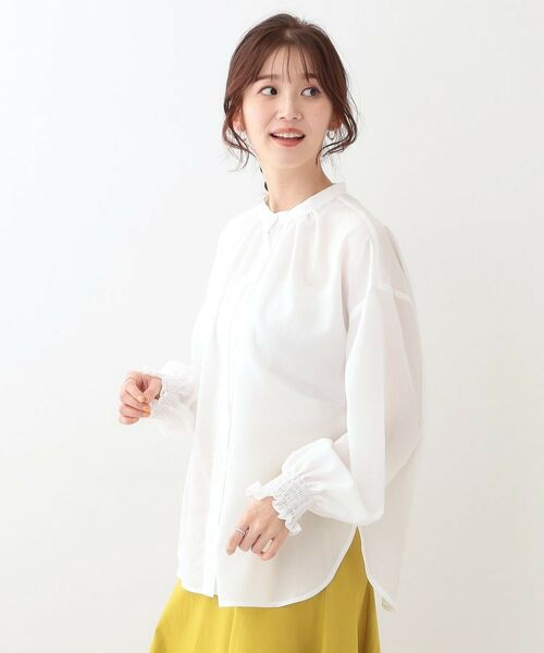 SHOO・LA・RUE / シューラルー シャツ・ブラウス | 【洗える/UV/吸水速乾/アンチピリング/S-LL】バンドカラーギャザーシャツ | 詳細2