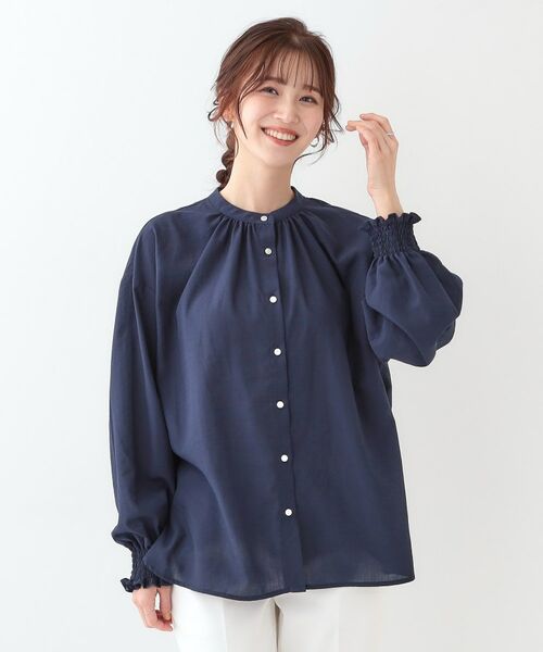 SHOO・LA・RUE / シューラルー シャツ・ブラウス | 【洗える/UV/吸水速乾/アンチピリング/S-LL】バンドカラーギャザーシャツ | 詳細5