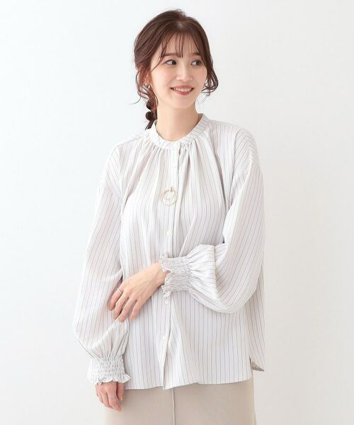 SHOO・LA・RUE / シューラルー シャツ・ブラウス | 【洗える/UV/吸水速乾/アンチピリング/S-LL】バンドカラーギャザーシャツ | 詳細9