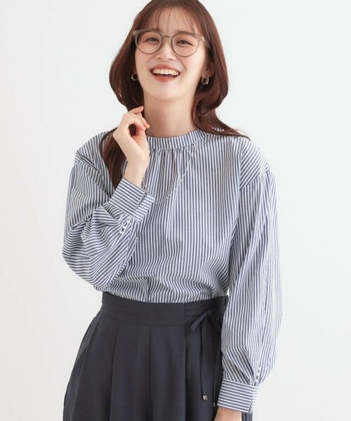 SHOO・LA・RUE/シューラルー 【イージーケア】袖タックブラウス ネイビー(394) 01(S) SHOO・LA・RUE/シューラルー 【イージーケア】袖タックブラウス ネイビー(394) 01(S)