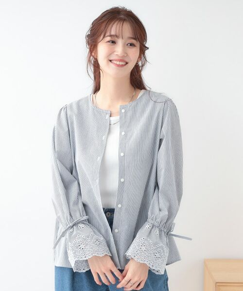 SHOO・LA・RUE / シューラルー シャツ・ブラウス | 【S-LL/前後2WAY/洗濯後しわになりにくい】お袖刺繍レースブラウス | 詳細1