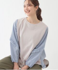 SHOO・LA・RUE / シューラルー カットソー | 【S-LL】一枚でサマ見え お袖フリル ストライプトップス