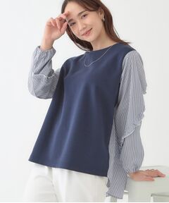 SHOO・LA・RUE / シューラルー カットソー | 【S-LL】一枚でサマ見え お袖フリル ストライプトップス