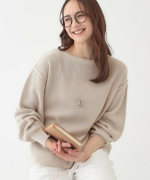 SHOO・LA・RUE/シューラルー 【洗える/S-LL】ワッフル編みドロップショルダーニット ライトグレー(011) 02(M) SHOO・LA・RUE/シューラルー 【洗える/S-LL】ワッフル編みドロップショルダーニット ライトグレー(011) 02(M)