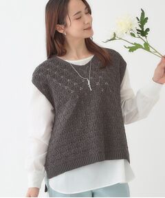 SHOO・LA・RUE / シューラルー ニット・セーター | 【洗える/S-LL/2点セット】透かし柄ベスト+ブラウス