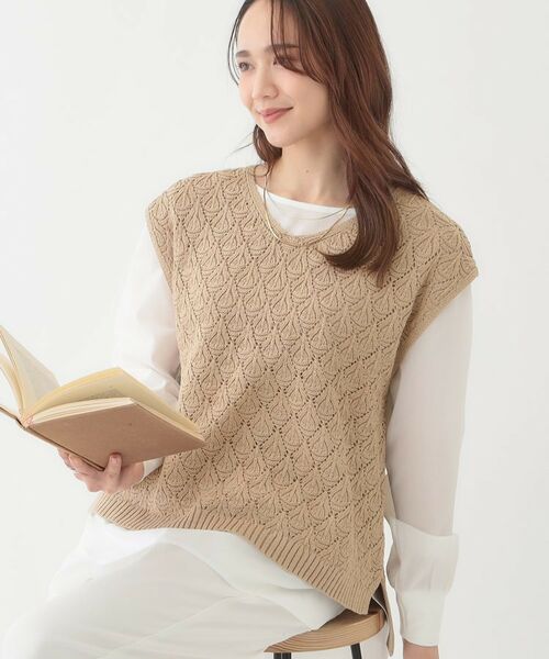 SHOO・LA・RUE/シューラルー 【洗える/S-LL/2点セット】透かし柄ベスト+ブラウス ベージュ(052) 04(LL) SHOO・LA・RUE/シューラルー 【洗える/S-LL/2点セット】透かし柄ベスト+ブラウス ベージュ(052) 04(LL)