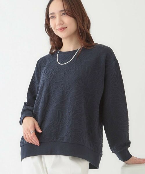 SHOO・LA・RUE/シューラルー ひとくせある凹凸がアクセント 裾カーブトップス ネイビー(094) 02(M) SHOO・LA・RUE/シューラルー ひとくせある凹凸がアクセント 裾カーブトップス ネイビー(094) 02(M)