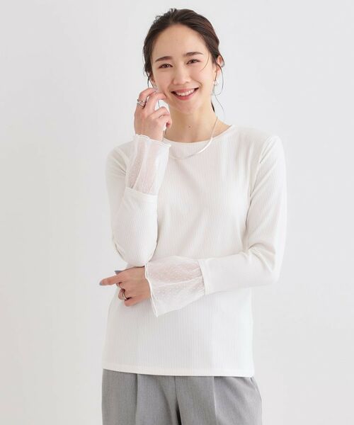 SHOO・LA・RUE / シューラルー カットソー | 【S-LL】重ね着コーデで差をつける お袖チュールリブトップス | 詳細1