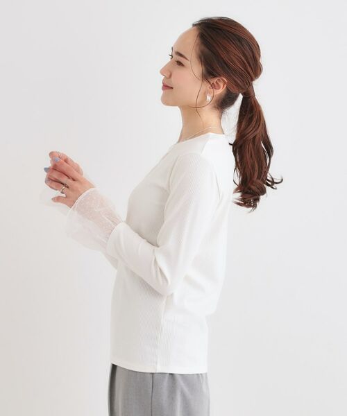SHOO・LA・RUE / シューラルー カットソー | 【S-LL】重ね着コーデで差をつける お袖チュールリブトップス | 詳細2