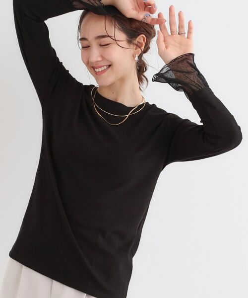 SHOO・LA・RUE/シューラルー 【S-LL】重ね着コーデで差をつける お袖チュールリブトップス ブラック(019) 02(M) SHOO・LA・RUE/シューラルー 【S-LL】重ね着コーデで差をつける お袖チュールリブトップス ブラック(019) 02(M)