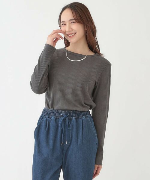 SHOO・LA・RUE / シューラルー カットソー | 【洗える/S-LL】ベーシックだから着回ししやすい ランダムテレコ リブ長袖トップス | 詳細5
