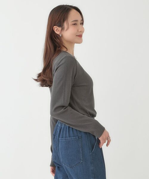 SHOO・LA・RUE / シューラルー カットソー | 【洗える/S-LL】ベーシックだから着回ししやすい ランダムテレコ リブ長袖トップス | 詳細6