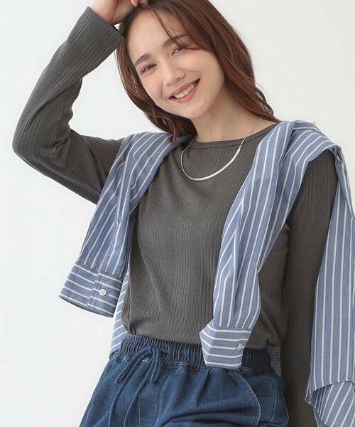 SHOO・LA・RUE/シューラルー 【洗える/S-LL】ベーシックだから着回ししやすい ランダムテレコ リブ長袖トップス チャコールグレー(013) 02(M) SHOO・LA・RUE/シューラルー 【洗える/S-LL】ベーシックだから着回ししやすい ランダムテレコ リブ長袖トップス チャコールグレー(013) 02(M)