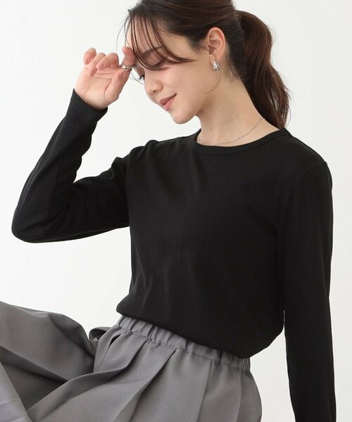 SHOO・LA・RUE/シューラルー 【洗える/S-LL】ベーシックだから着回ししやすい ランダムテレコ リブ長袖トップス ブラック(019) 01(S) SHOO・LA・RUE/シューラルー 【洗える/S-LL】ベーシックだから着回ししやすい ランダムテレコ リブ長袖トップス ブラック(019) 01(S)