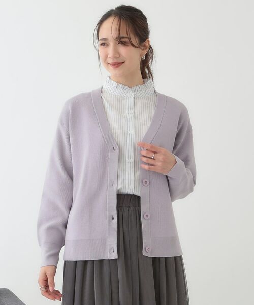 SHOO・LA・RUE / シューラルー カーディガン・ボレロ | 【洗える/S-LL】ドライタッチが心地よい 畦編みVネックカーディガン | 詳細1
