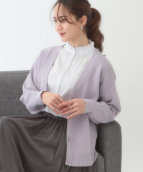 SHOO・LA・RUE/シューラルー 【洗える/S-LL】ドライタッチが心地よい 畦編みVネックカーディガン ラベンダー(080) 03(L) SHOO・LA・RUE/シューラルー 【洗える/S-LL】ドライタッチが心地よい 畦編みVネックカーディガン ラベンダー(080) 03(L)