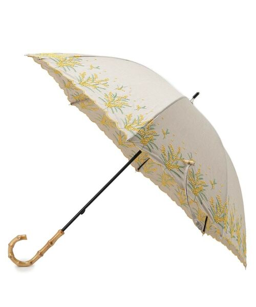 SHOO・LA・RUE/シューラルー 【日傘/晴雨兼用】【because】ミモザ刺繍ロングアンブレラ ライトグレー(111) 00 SHOO・LA・RUE/シューラルー 【日傘/晴雨兼用】【because】ミモザ刺繍ロングアンブレラ ライトグレー(111) 00