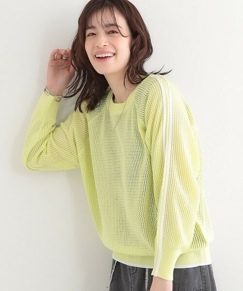 SHOO・LA・RUE/シューラルー 麻タッチメッシュラインニット ライトイエロー(030) 00(FREE) SHOO・LA・RUE/シューラルー 麻タッチメッシュラインニット ライトイエロー(030) 00(FREE)