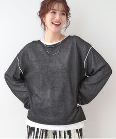 SHOO・LA・RUE / シューラルー ニット・セーター | 【S-LL/2枚セット】シアー感も楽しめる 光沢カノコ編み配色ニット+ロンT