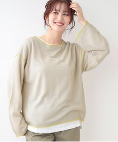 SHOO・LA・RUE / シューラルー ニット・セーター | 【S-LL/2枚セット】シアー感も楽しめる 光沢カノコ編み配色ニット+ロンT