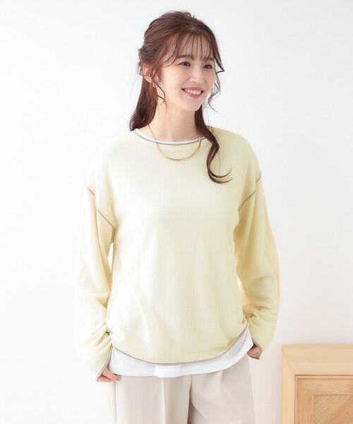 SHOO・LA・RUE / シューラルー ニット・セーター | 【S-LL/2枚セット】シアー感も楽しめる 光沢カノコ編み配色ニット+ロンT | 詳細1