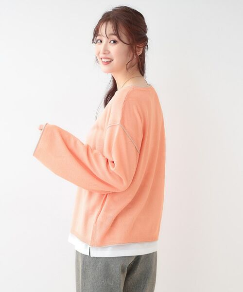 SHOO・LA・RUE / シューラルー ニット・セーター | 【S-LL/2枚セット】シアー感も楽しめる 光沢カノコ編み配色ニット+ロンT | 詳細10