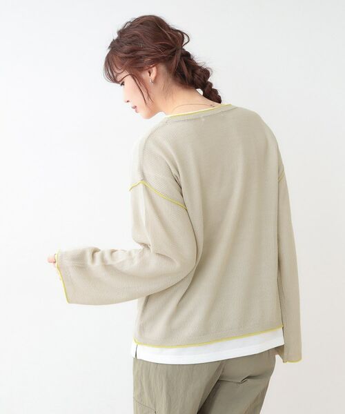 SHOO・LA・RUE / シューラルー ニット・セーター | 【S-LL/2枚セット】シアー感も楽しめる 光沢カノコ編み配色ニット+ロンT | 詳細14