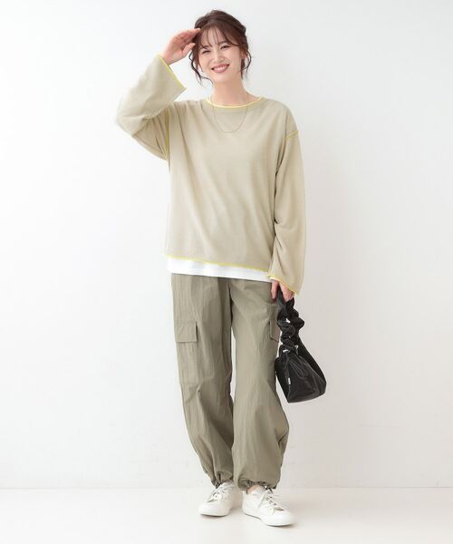 SHOO・LA・RUE / シューラルー ニット・セーター | 【S-LL/2枚セット】シアー感も楽しめる 光沢カノコ編み配色ニット+ロンT | 詳細15