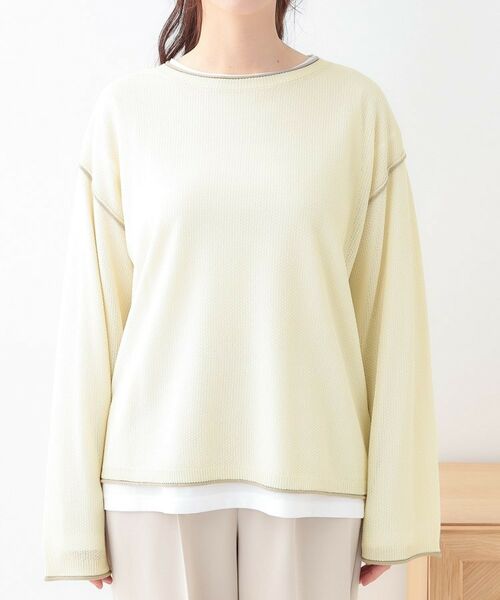 SHOO・LA・RUE / シューラルー ニット・セーター | 【S-LL/2枚セット】シアー感も楽しめる 光沢カノコ編み配色ニット+ロンT | 詳細17