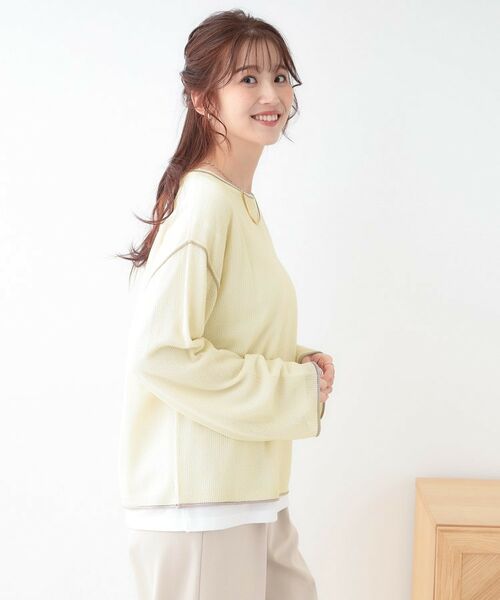 SHOO・LA・RUE / シューラルー ニット・セーター | 【S-LL/2枚セット】シアー感も楽しめる 光沢カノコ編み配色ニット+ロンT | 詳細2