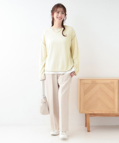 SHOO・LA・RUE / シューラルー ニット・セーター | 【S-LL/2枚セット】シアー感も楽しめる 光沢カノコ編み配色ニット+ロンT | 詳細3