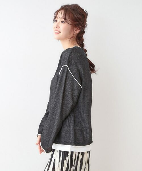 SHOO・LA・RUE / シューラルー ニット・セーター | 【S-LL/2枚セット】シアー感も楽しめる 光沢カノコ編み配色ニット+ロンT | 詳細6