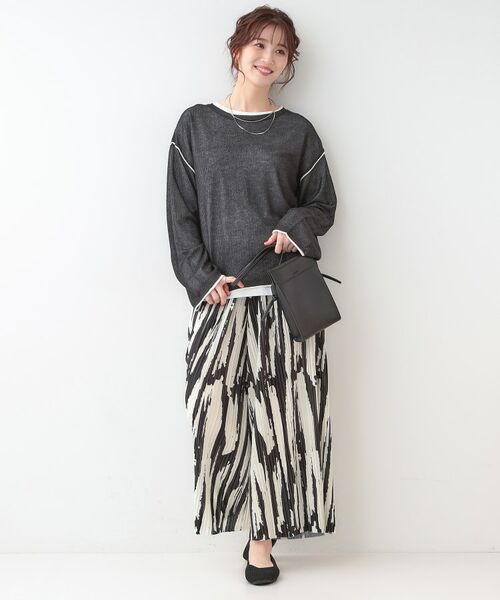 SHOO・LA・RUE / シューラルー ニット・セーター | 【S-LL/2枚セット】シアー感も楽しめる 光沢カノコ編み配色ニット+ロンT | 詳細7