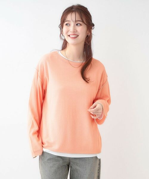 SHOO・LA・RUE / シューラルー ニット・セーター | 【S-LL/2枚セット】シアー感も楽しめる 光沢カノコ編み配色ニット+ロンT | 詳細9